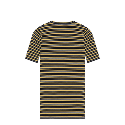 Navy Yellow Striped Stretch Cotton T-Shirt - Image 2