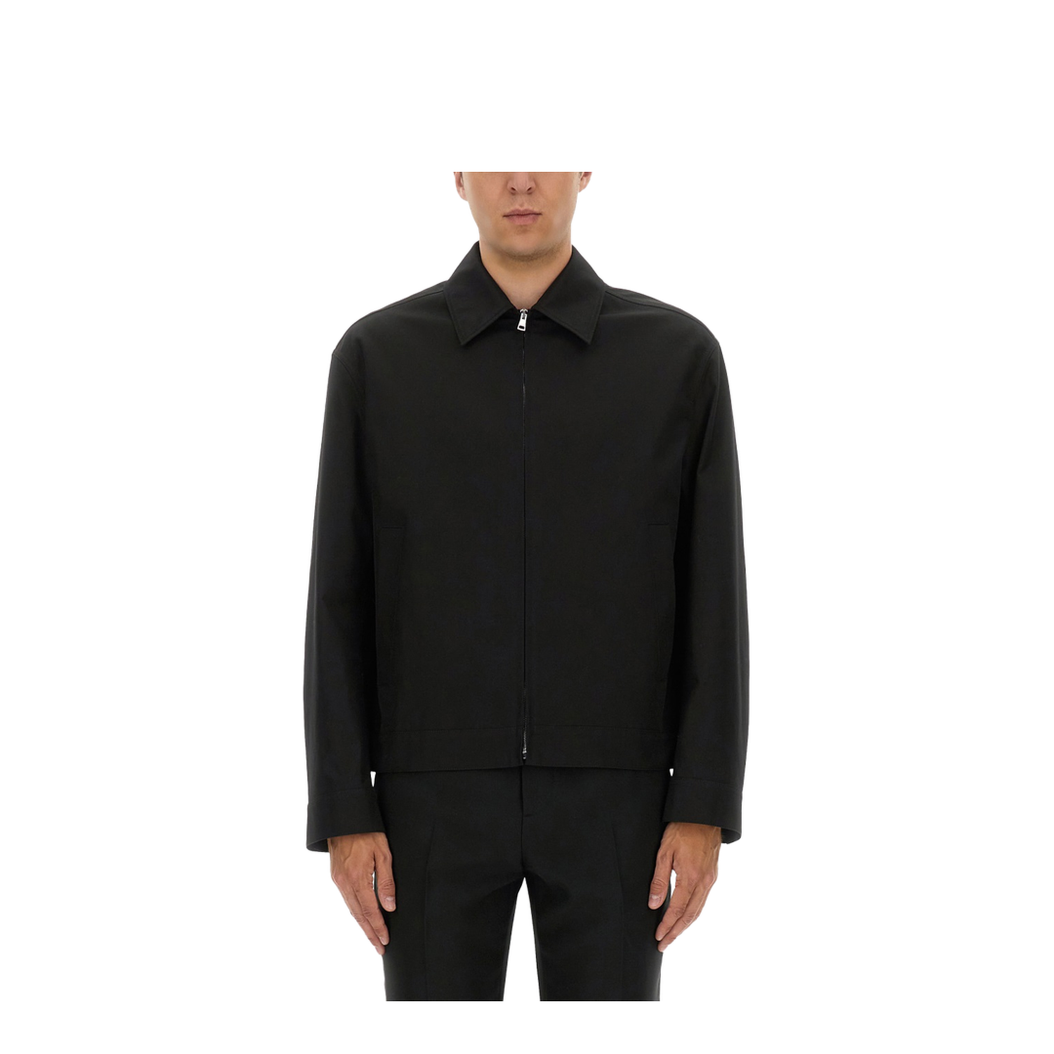 Cotton Twill Jacket with Web Detail in Black - Image 1