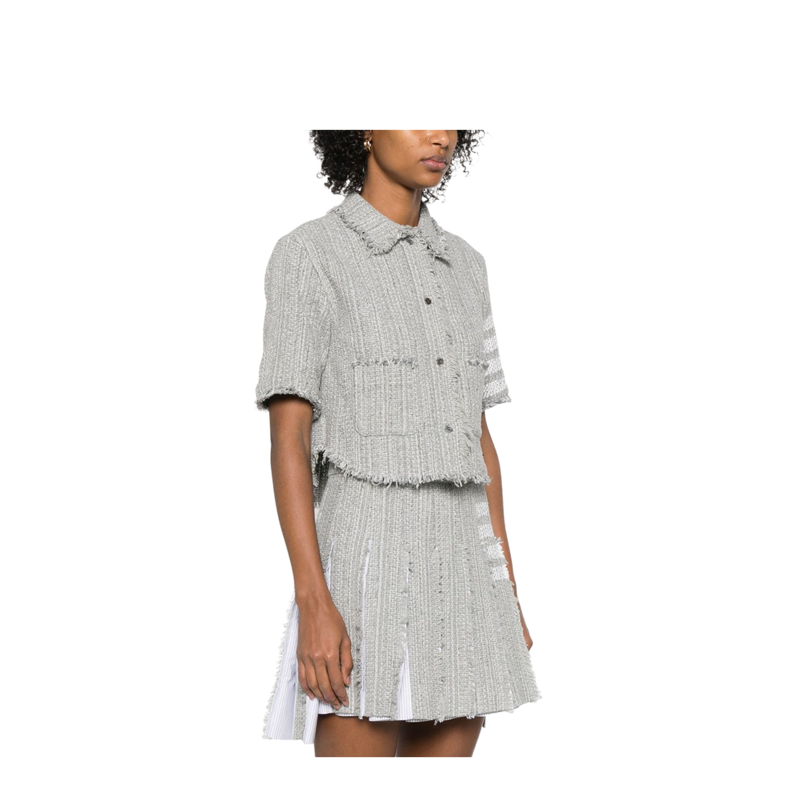 Solid Tweed 4-Bar Cropped Shirt Jacket - Image 2