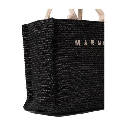 East/West Small Raffia-Effect Tote Bag - Black - Image 4