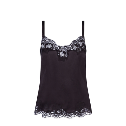 Black Lace-Trim Silk Top - Image 1