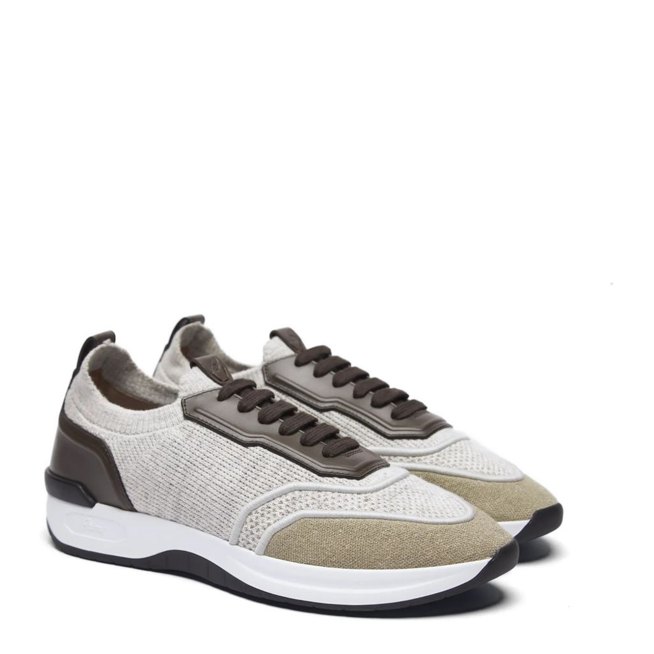 Beige And Light Brown Linen And Cotton Knit Sneakers - Image 5