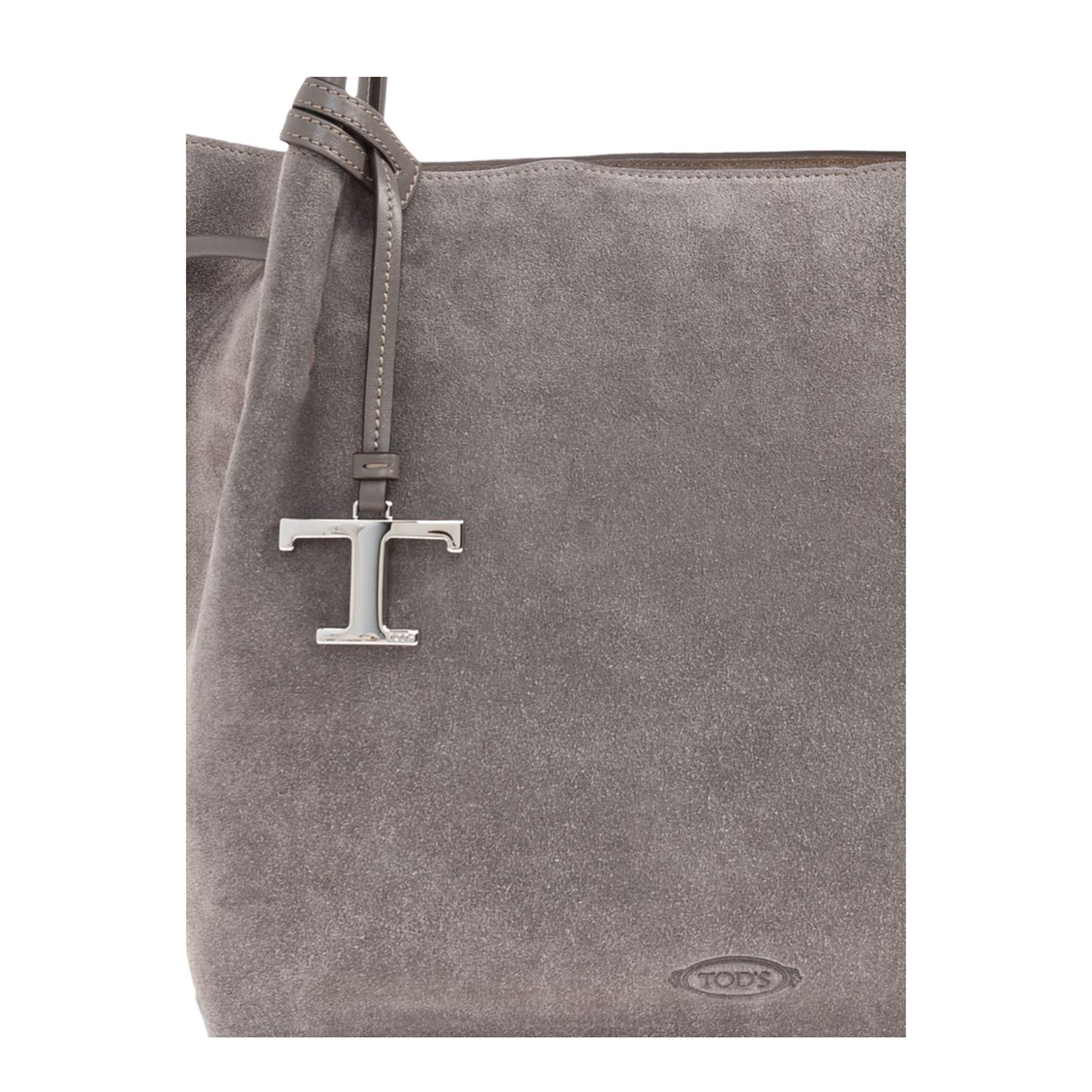 Grey Calf Suede Double Top-Handle Bag - Image 5