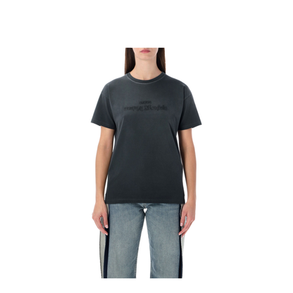 Black Washed-Out Cotton T-Shirt with Reverse Logo - Image 1
