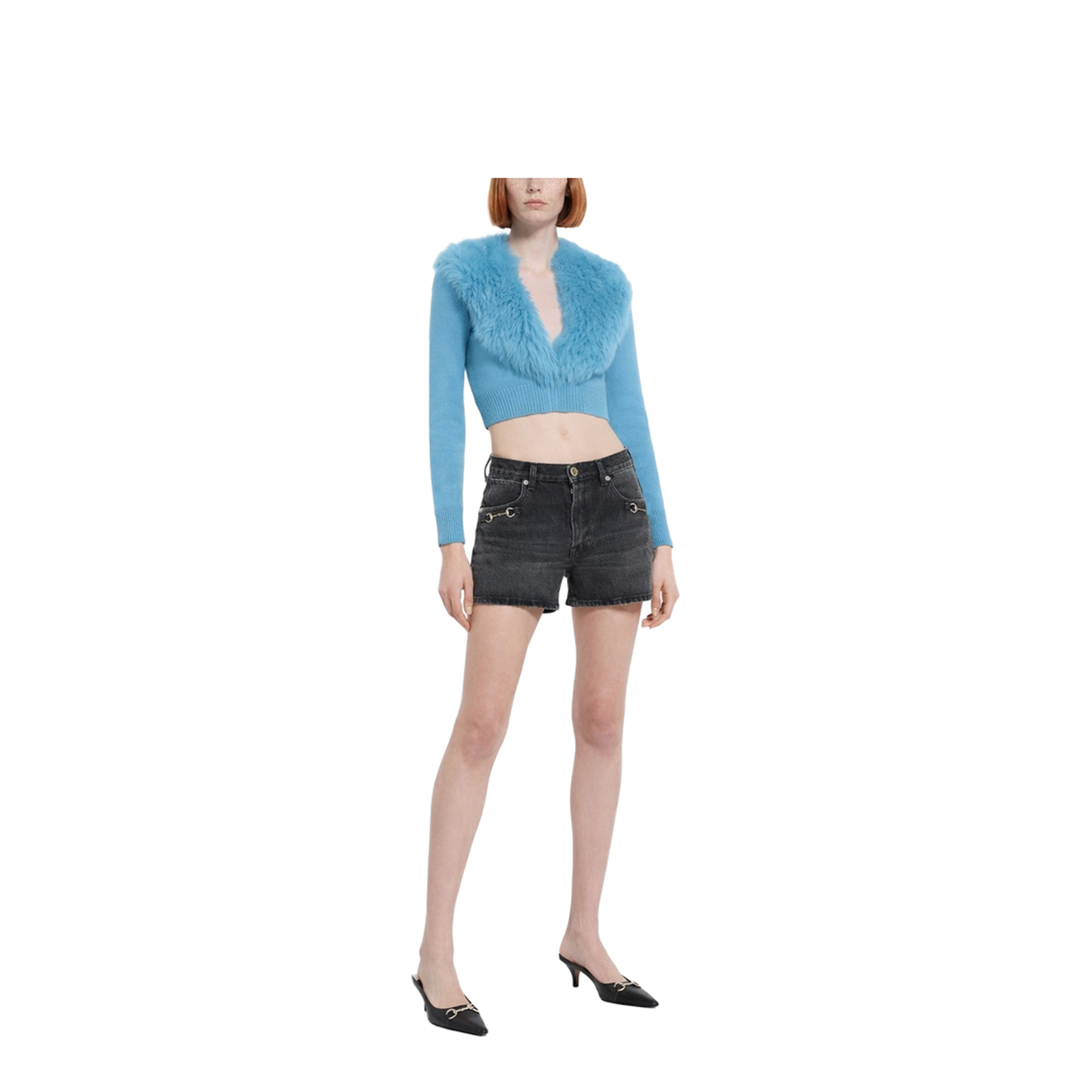 Denim Shorts with Horsebit Detail - Image 2