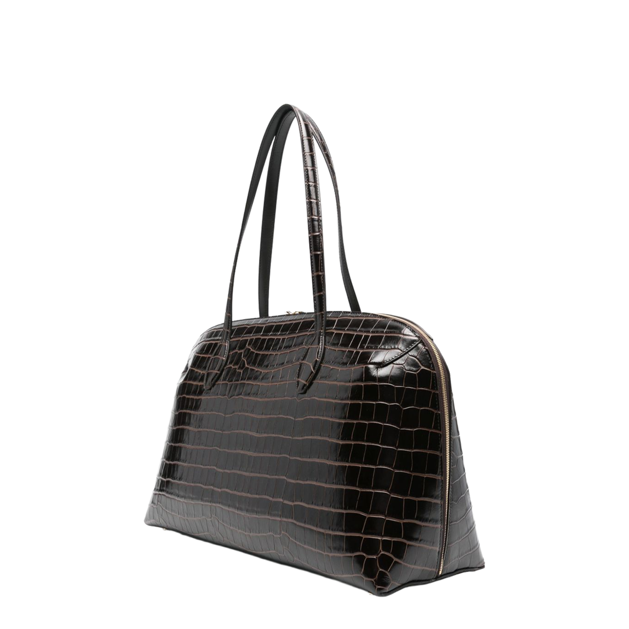Coffee Brown Croco-Embossed Leather Bag - Image 4
