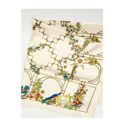 Printed Silk Twill Carré in Ivory and Multicolour - Image 2