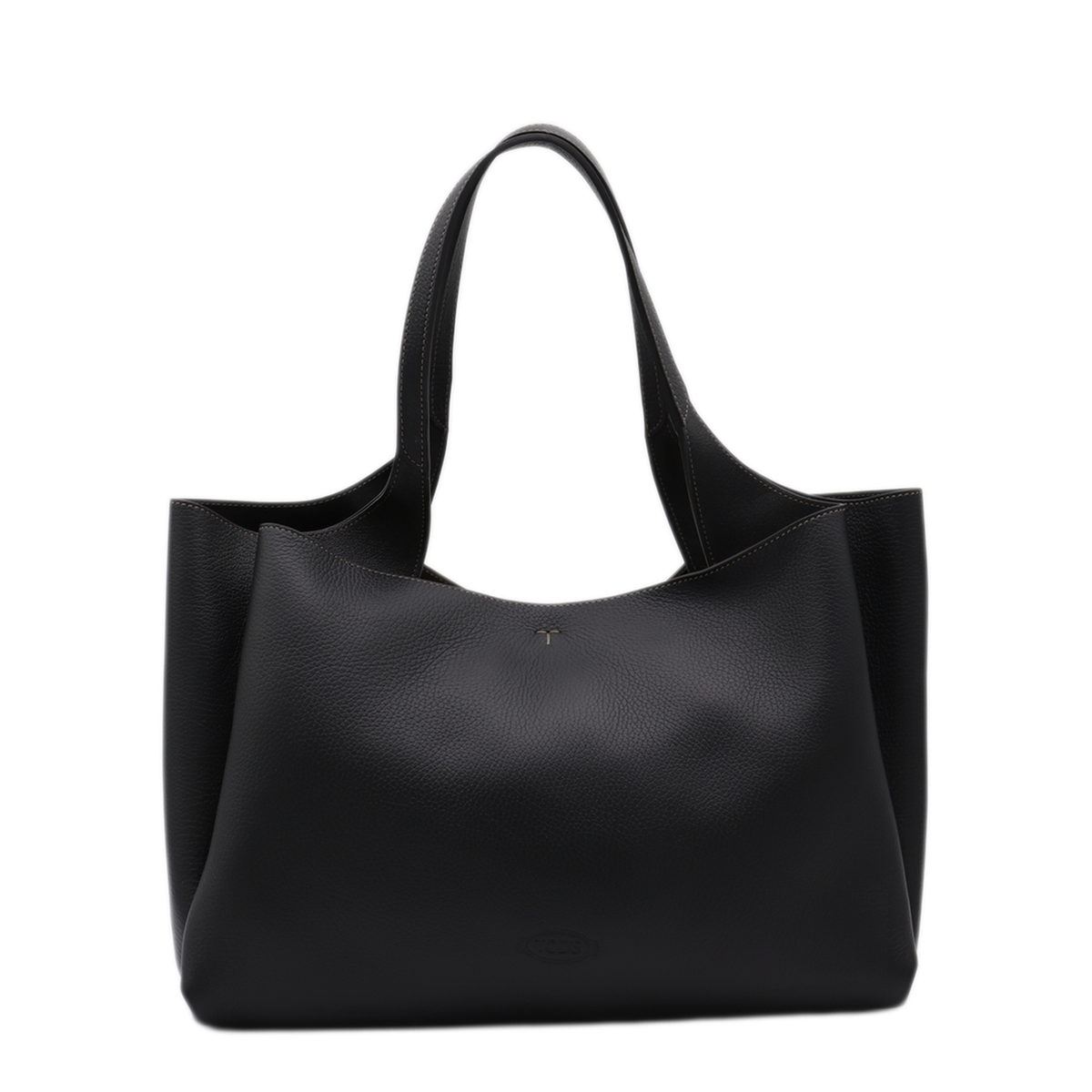 T Timeless Medium Hammered Leather Tote - Black - Image 2