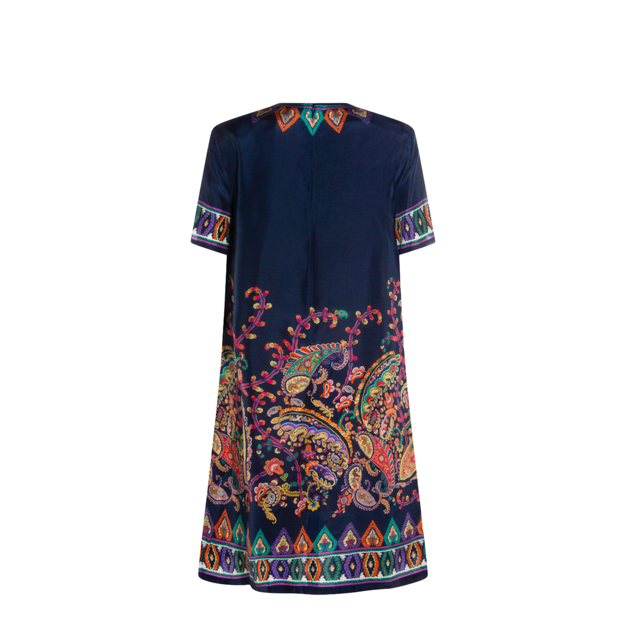 Blue Paisley-print Habotai Silk Tunic Short Dress - Image 3