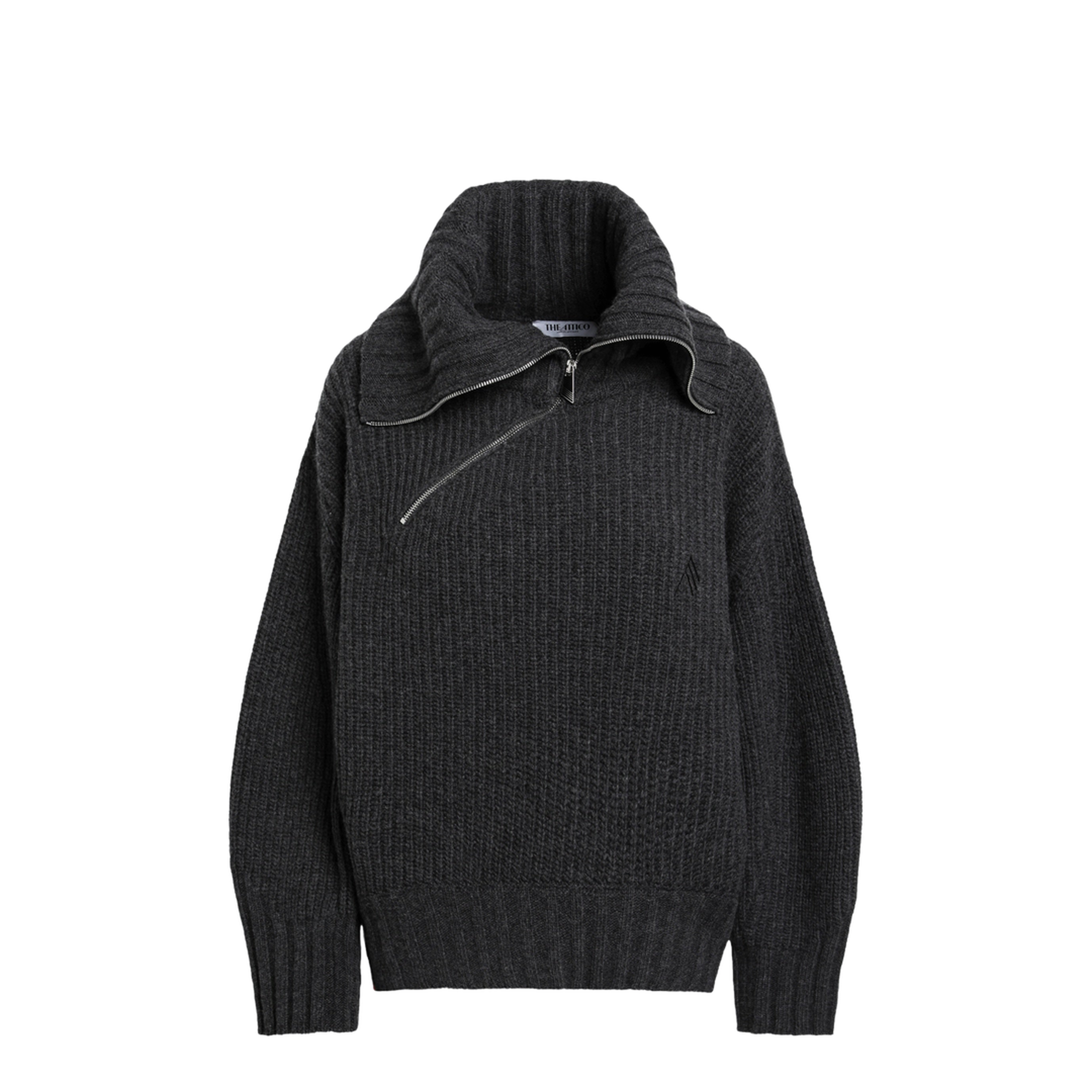 Dark Grey Wool and Cashmere Sweater with Zip - Image 1