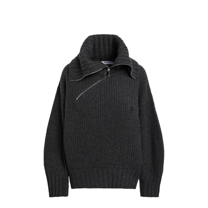 Dark Grey Wool and Cashmere Sweater with Zip - Image 1
