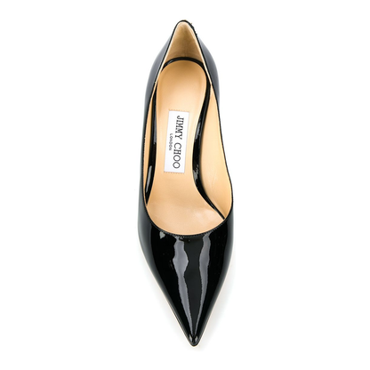 Black Suede Pointed Pumps with Emblem - Image 2
