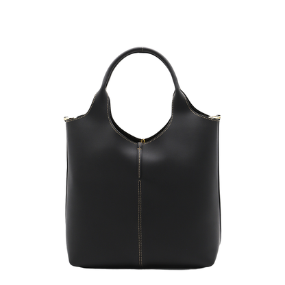 Small Calf Leather Tote - Black - Image 4
