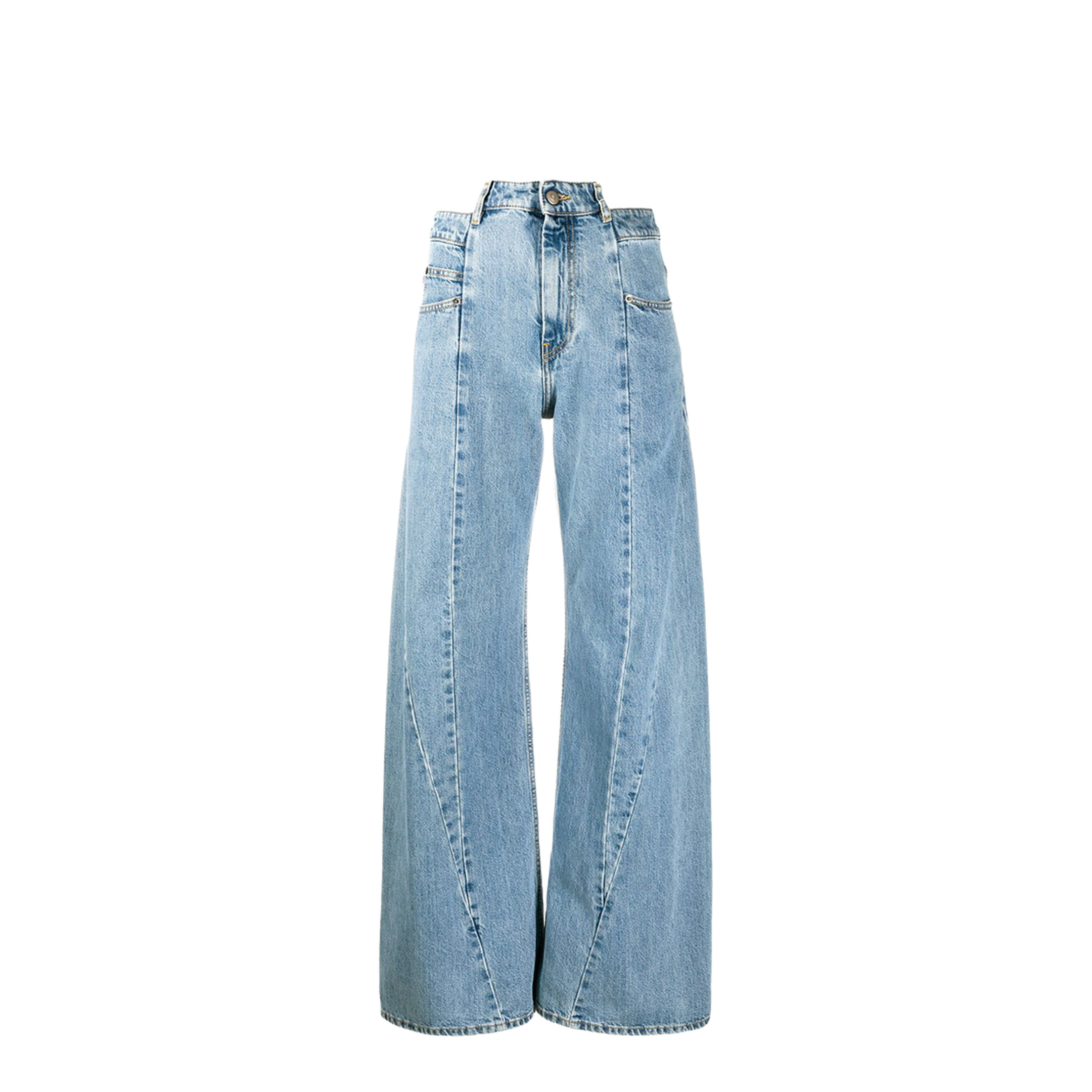Blue Denim Regular-waisted Wide-leg Jeans - Image 1