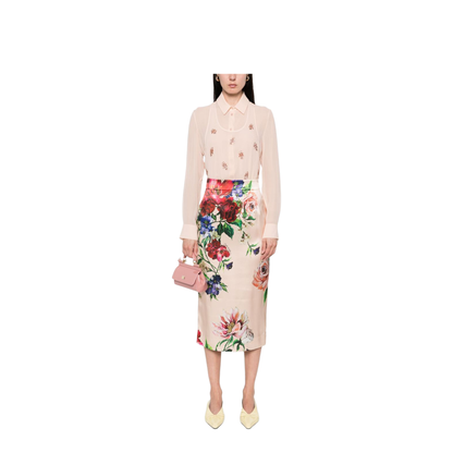 Flower Print Satin Midi Pencil Skirt - Image 2