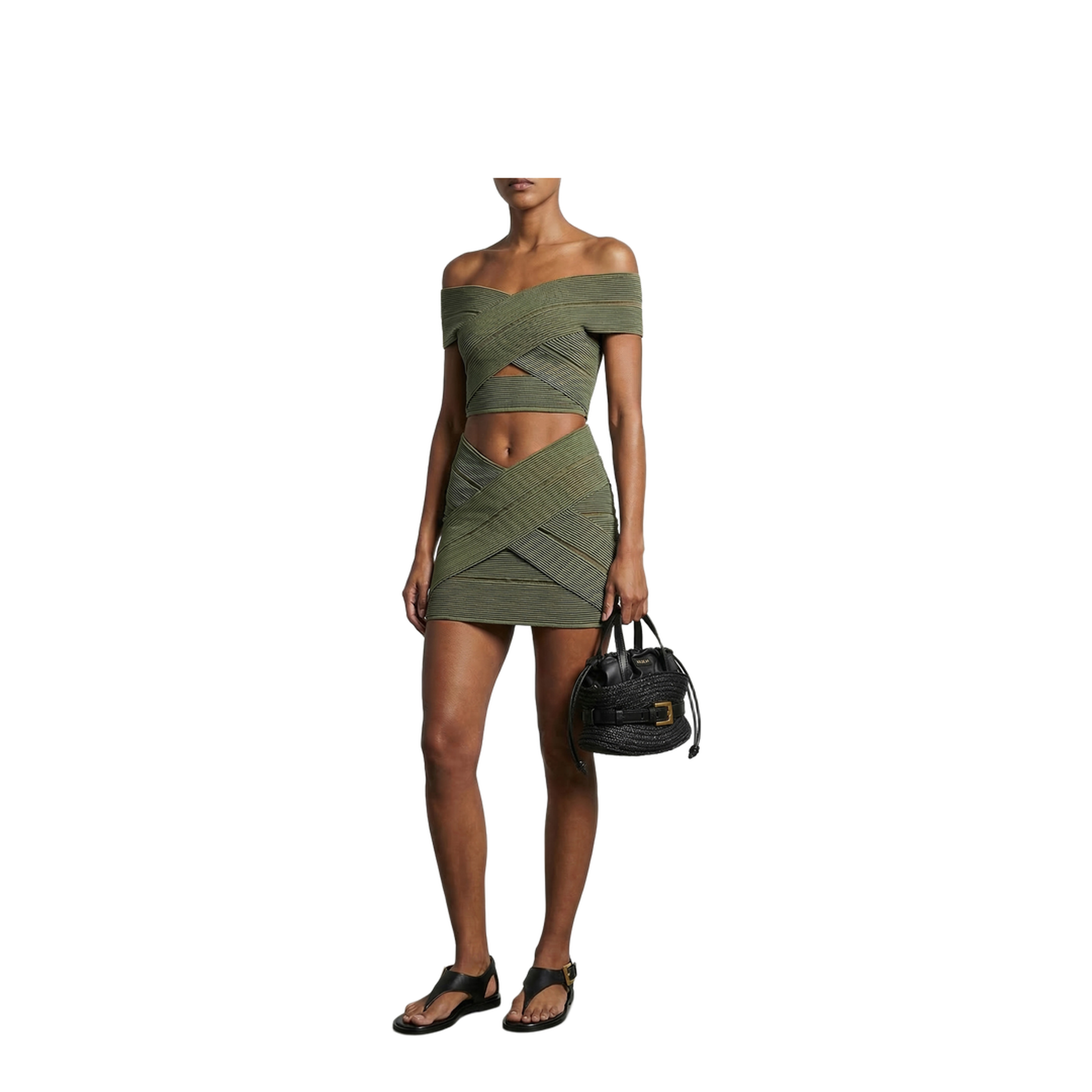 Shuffle Mini Bag in Calfskin and Raffia - Image 2