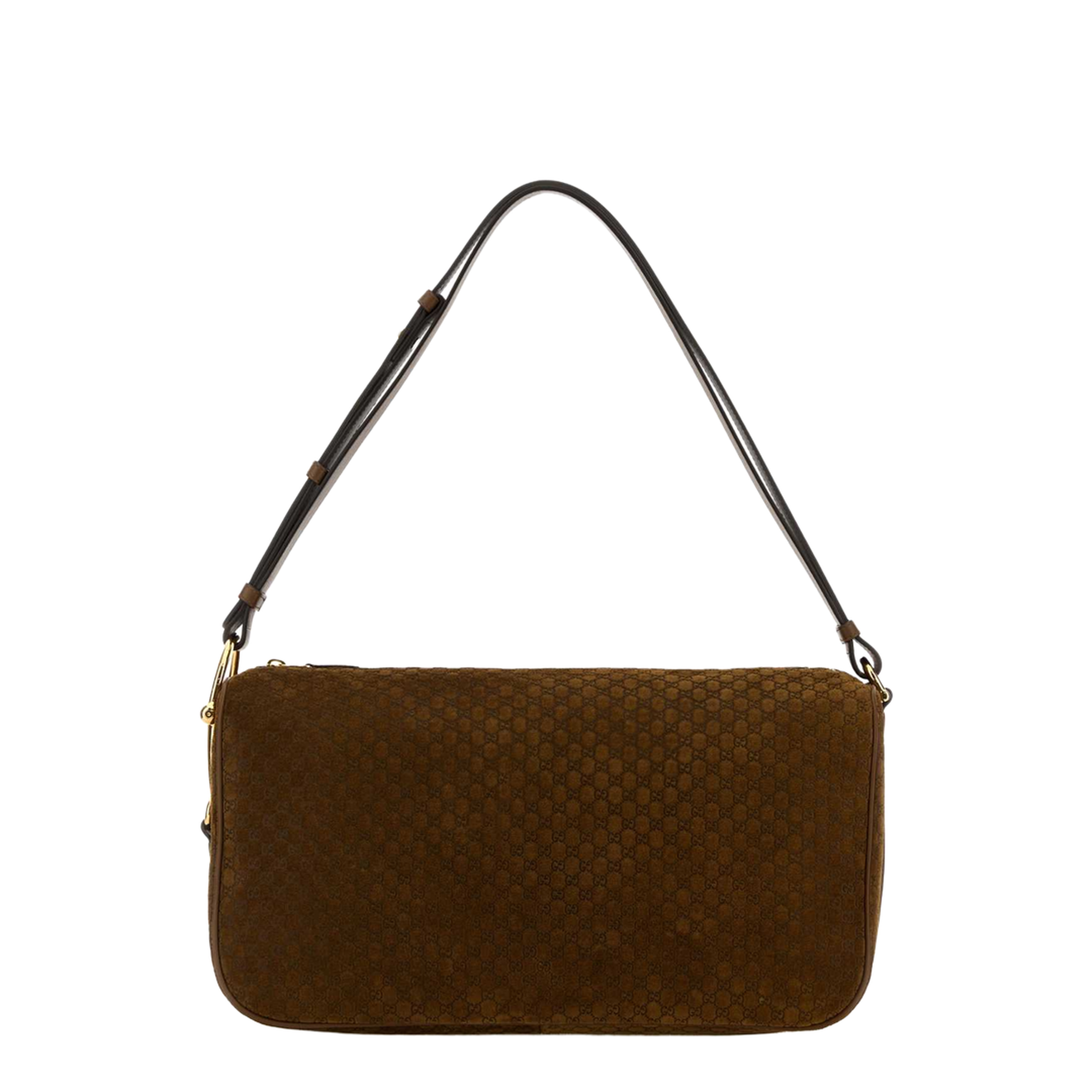 Half Horsebit Large Suede Shoulder Bag - Brown - Image 5
