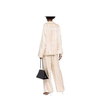 White Pants with All-Over Monogram in Silk - Image 3