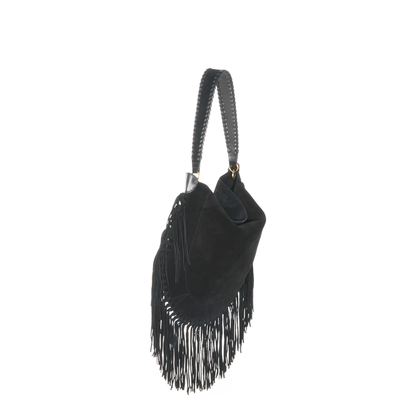 Fringe Square Basket Calfskin Bag - Black - Image 3