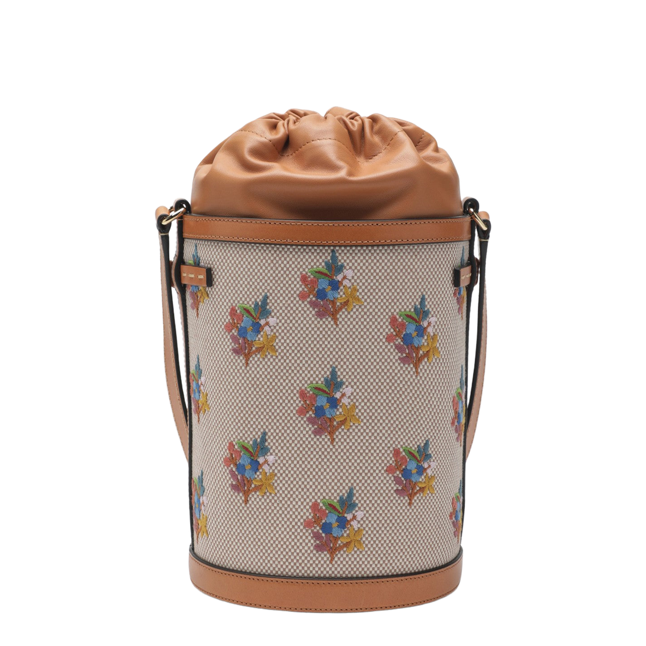 Canvas Bucket Bag with Floral Embroidery - Image 2