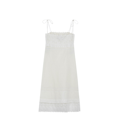 Ivory Linen Midi Dress with Sangallo Embroidery - Image 2