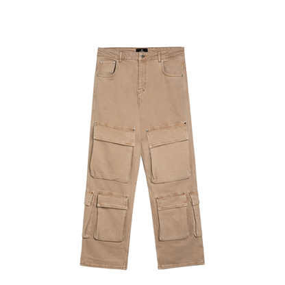 Beige Denim Cargo Trousers - Image 1