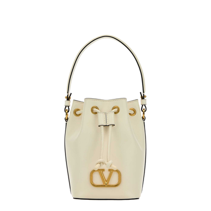 Ivory Nappa Leather VLogo Signature Bucket Bag - Image 1
