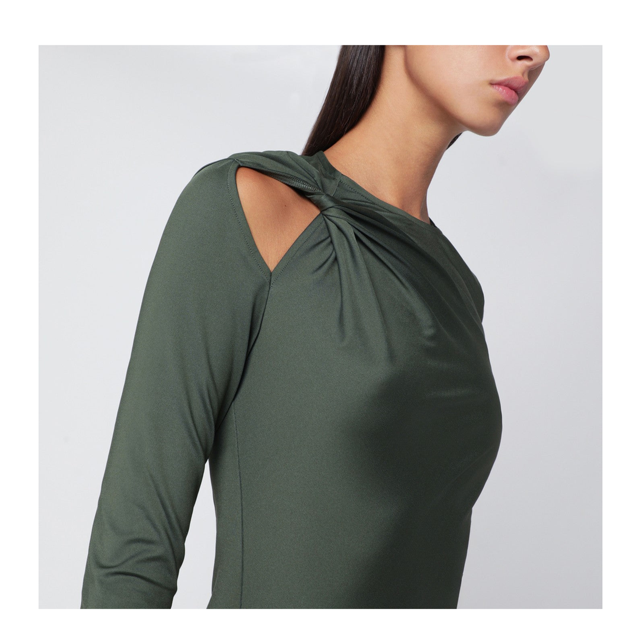 Midi Dress in Oregano Green with Interlace - Image 2