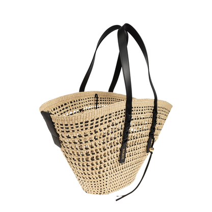 Paula's Ibiza Large Iraca Palm and Calfskin Basket - Natural/Black - Image 6