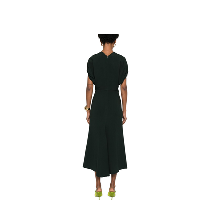 V-Neck Blouson Midi Dress in Black - Image 2