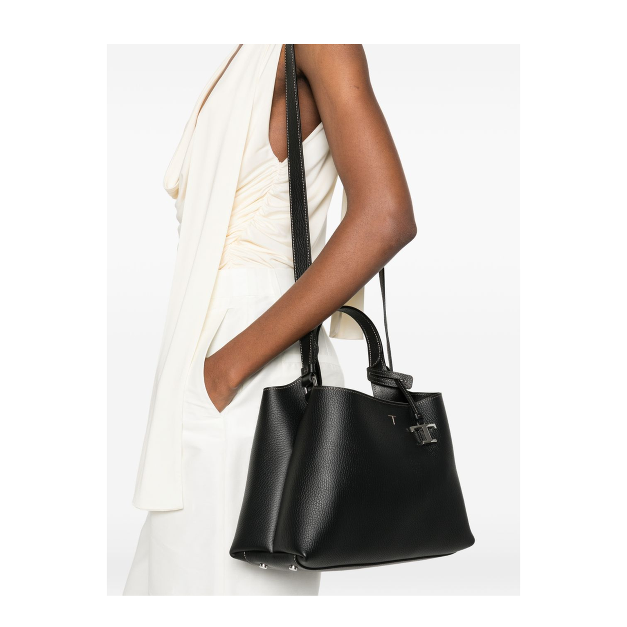 T Timeless Apa Calf Leather Top-Handle Bag - Black - Image 5