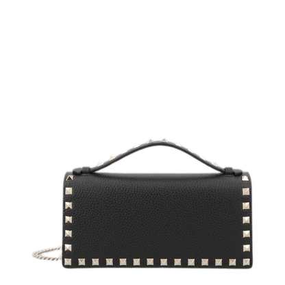 Black Rockstud Leather Wallet With Chain - Image 1