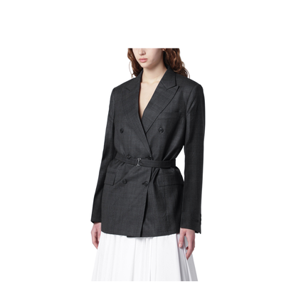 Double-breasted wool jacket with check pattern - Image 1