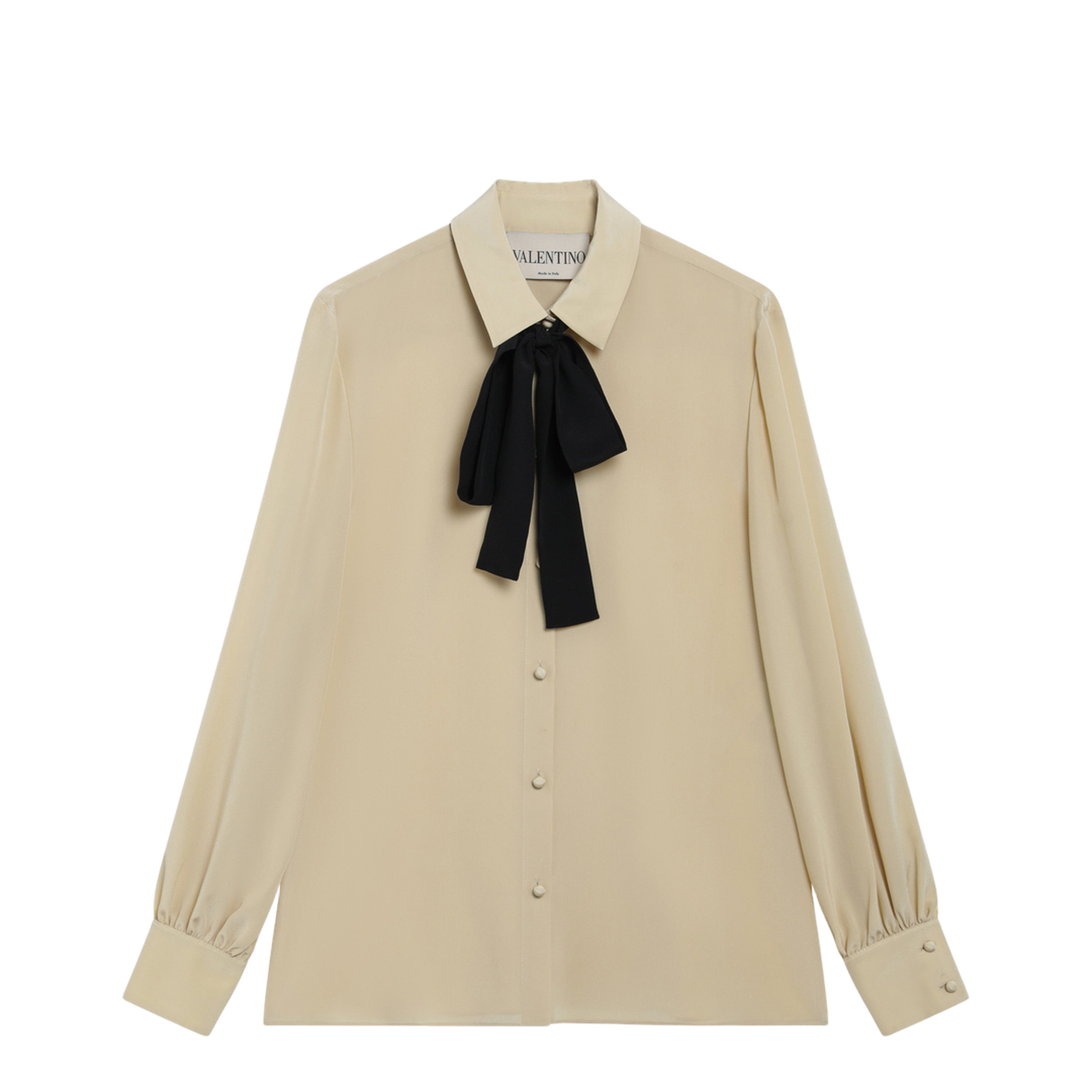 Light Beige Silk Bow Shirt - Image 1