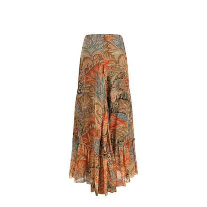Silk Long Skirt with Flounce and Paisley Motif - Image 2