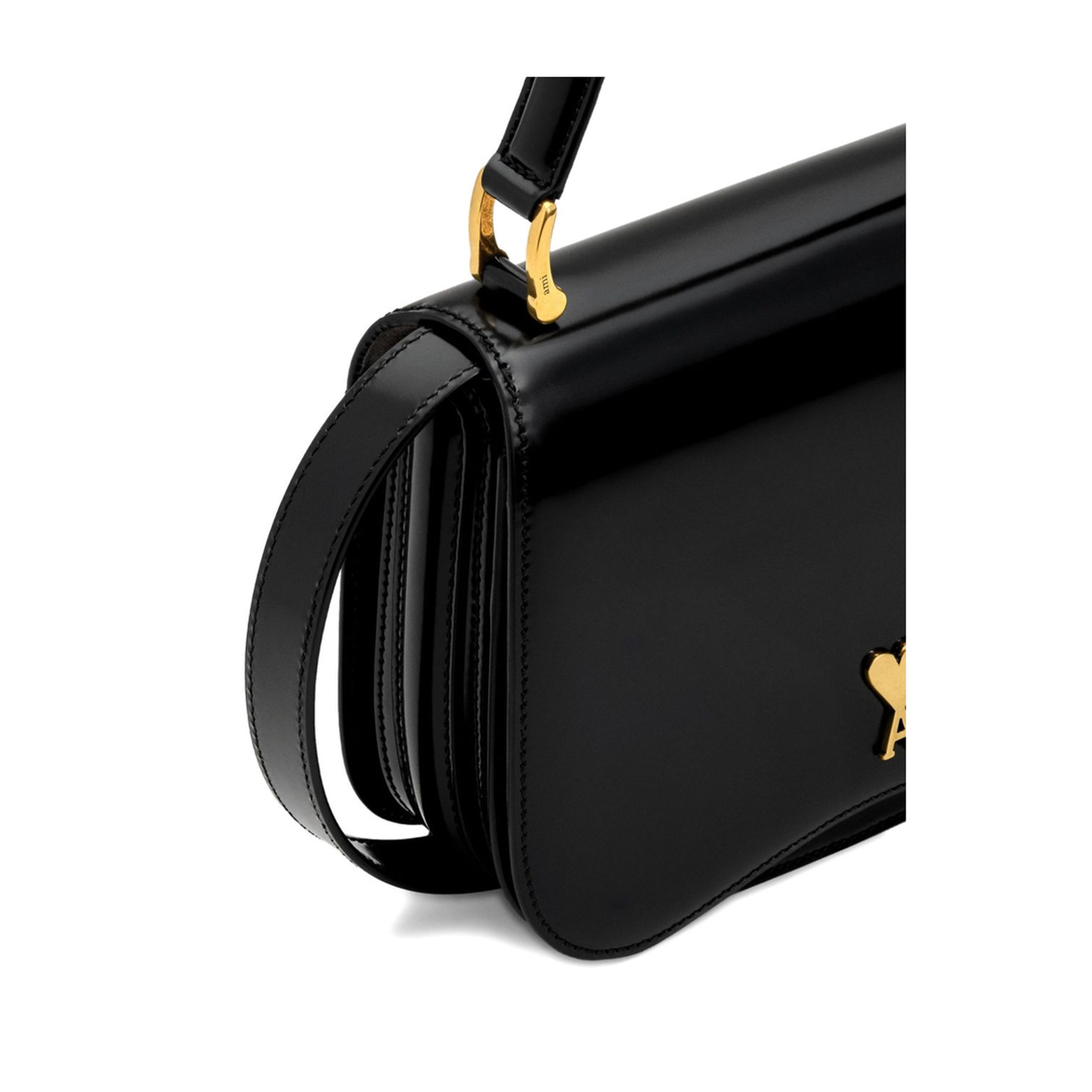 Black Glazed Leather Top Handle Bag - Image 3