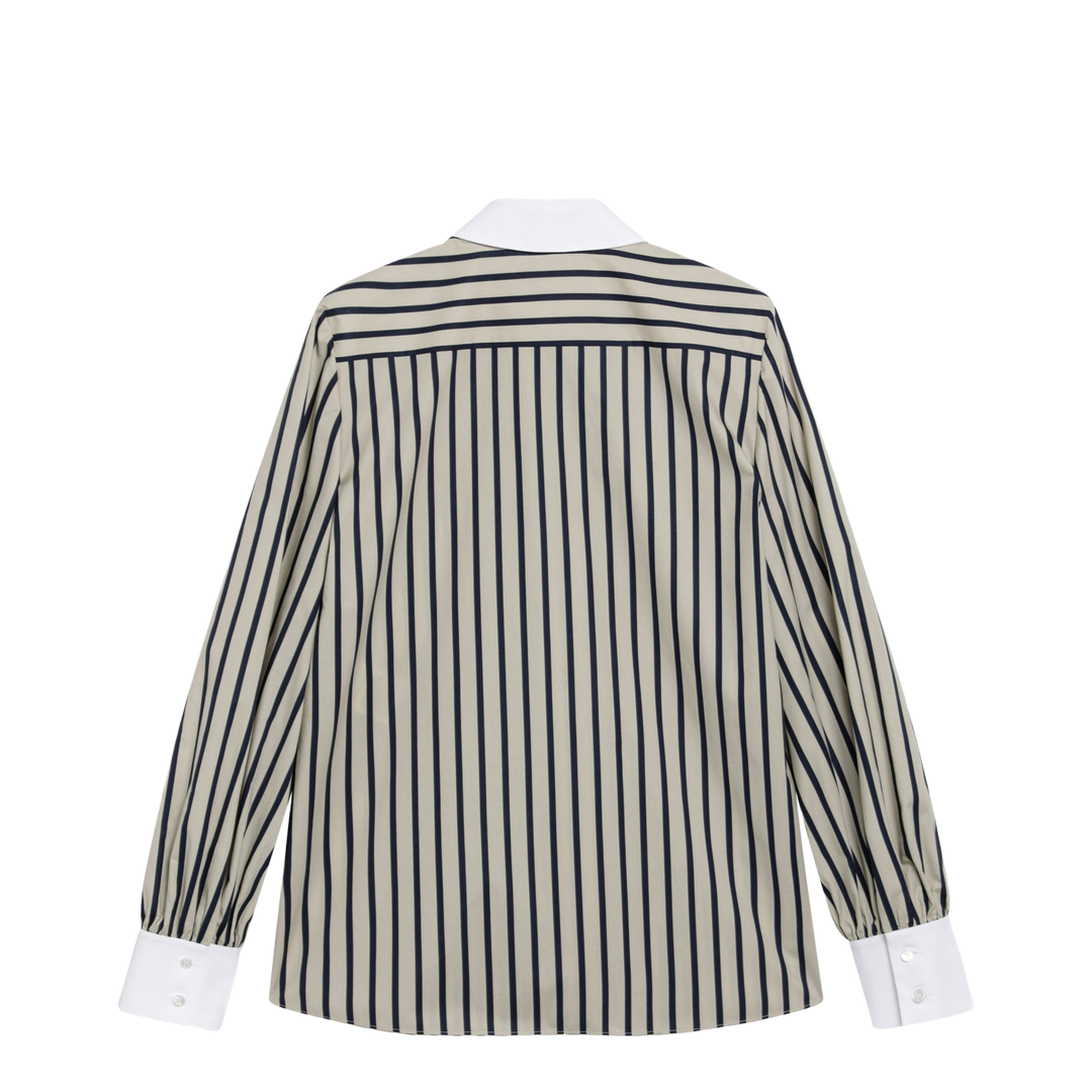 Striped Cotton Shirt with Scarf in Beige and Blue - Image 2