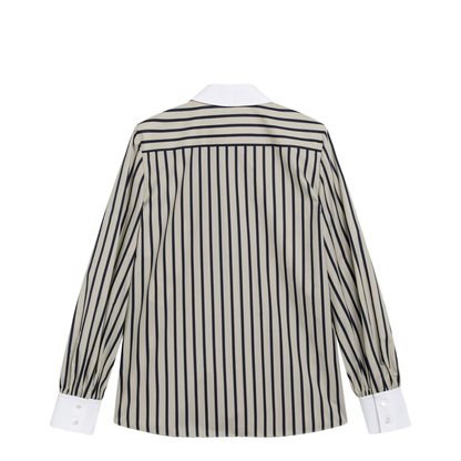 Striped Cotton Shirt with Scarf in Beige and Blue - Image 2