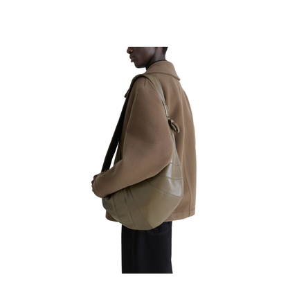 Khaki Leather Curved Shape Bag - Image 2