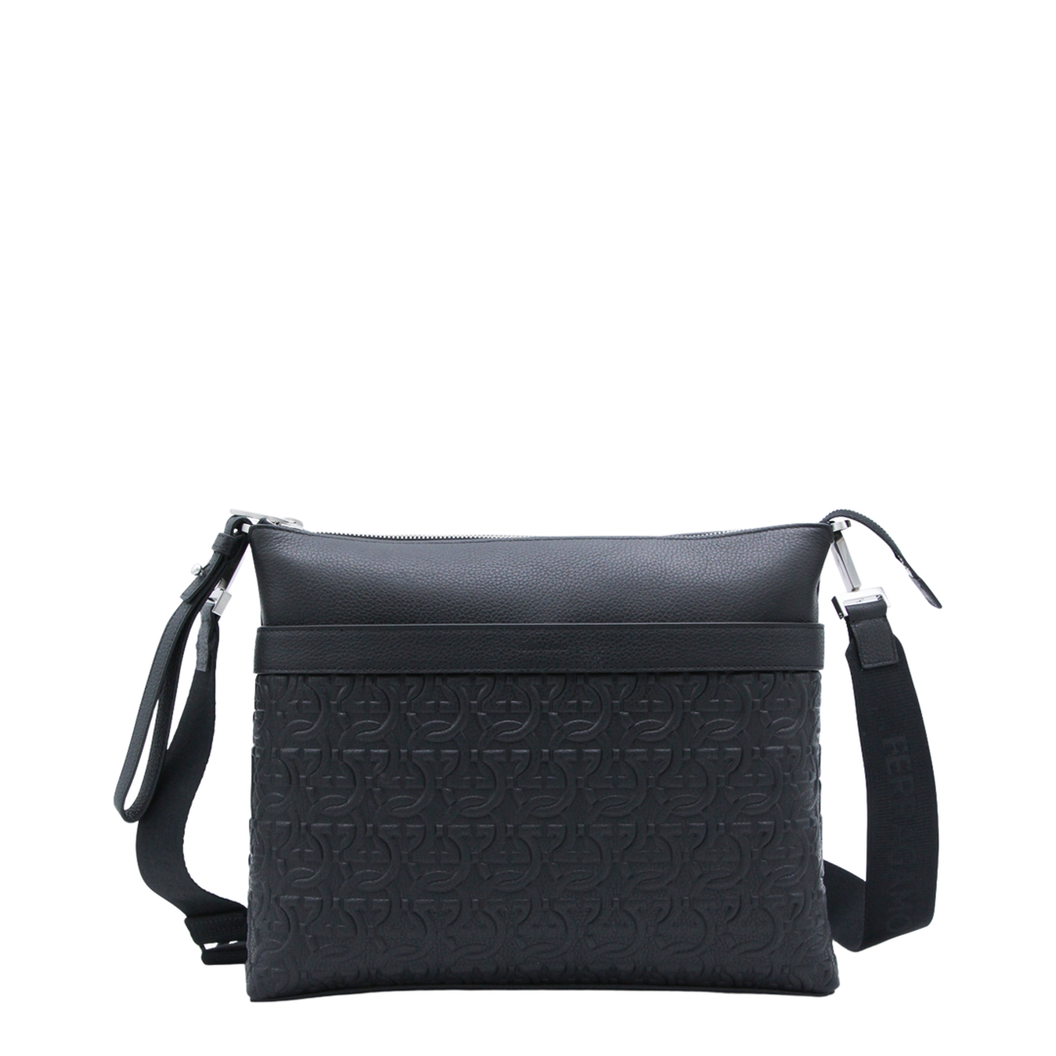 Gancini Messenger Bag In Embossed Leather - Black - Image 1