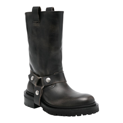 Kurt Boots in Black Leather with Silver Buckle - Image 4