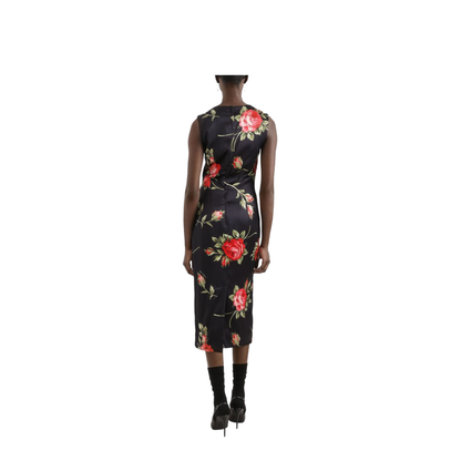 Bouquet Rose Print Satin Midi Dress - Image 5