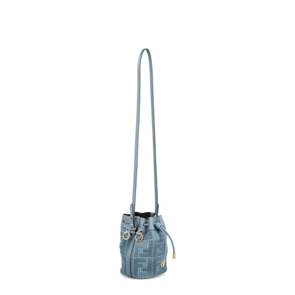 Mon Tresor Mini Raffia-Effect Bucket Bag - Blue - Image 4