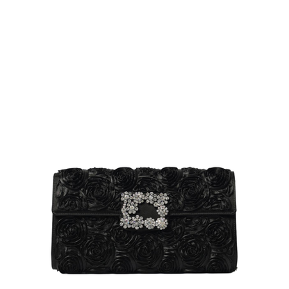 Satin Bag with Crystal Buckle and Rose Detail - Image 5