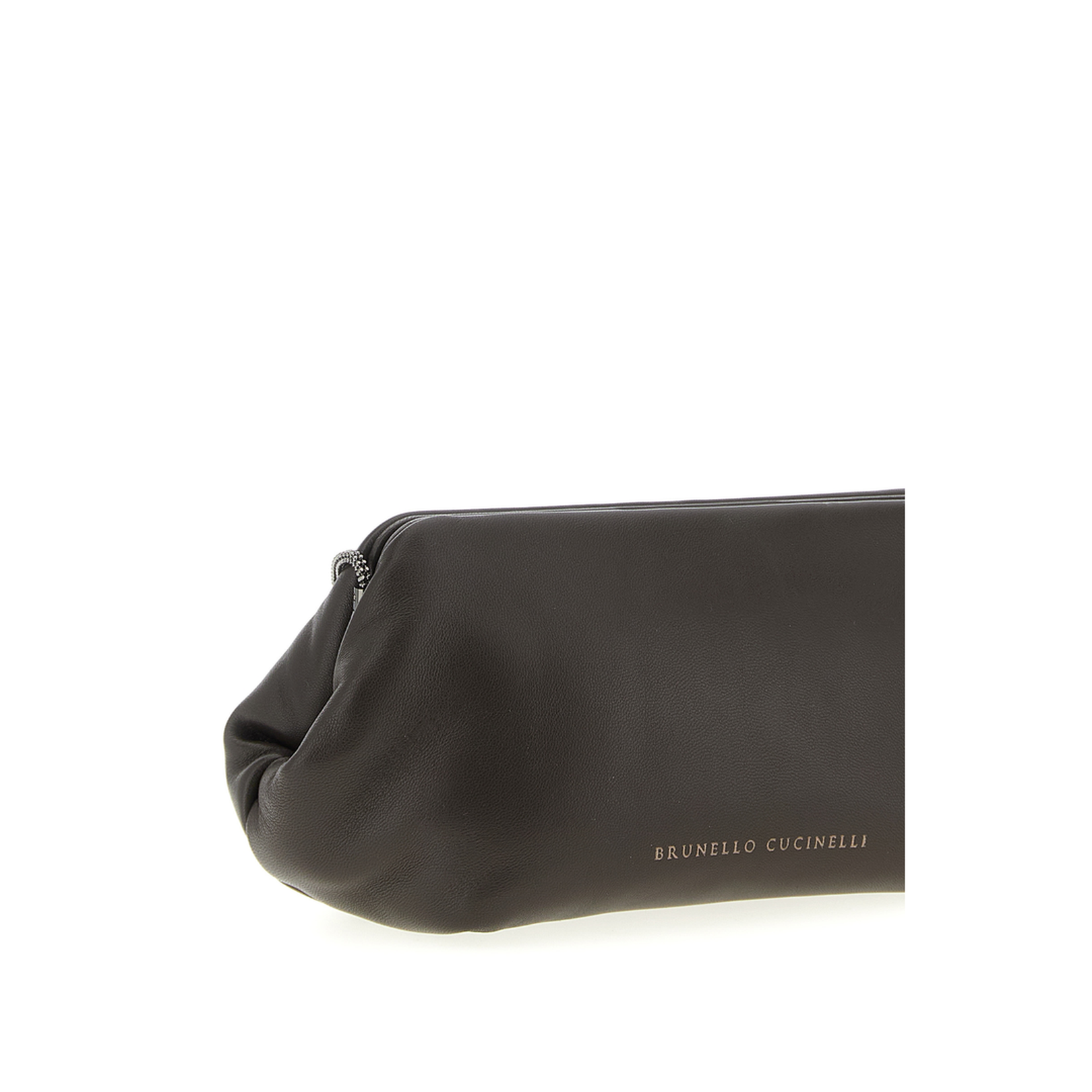 Leather Bag with Fixed Snap Closure and Monile Chain Detail - Image 3