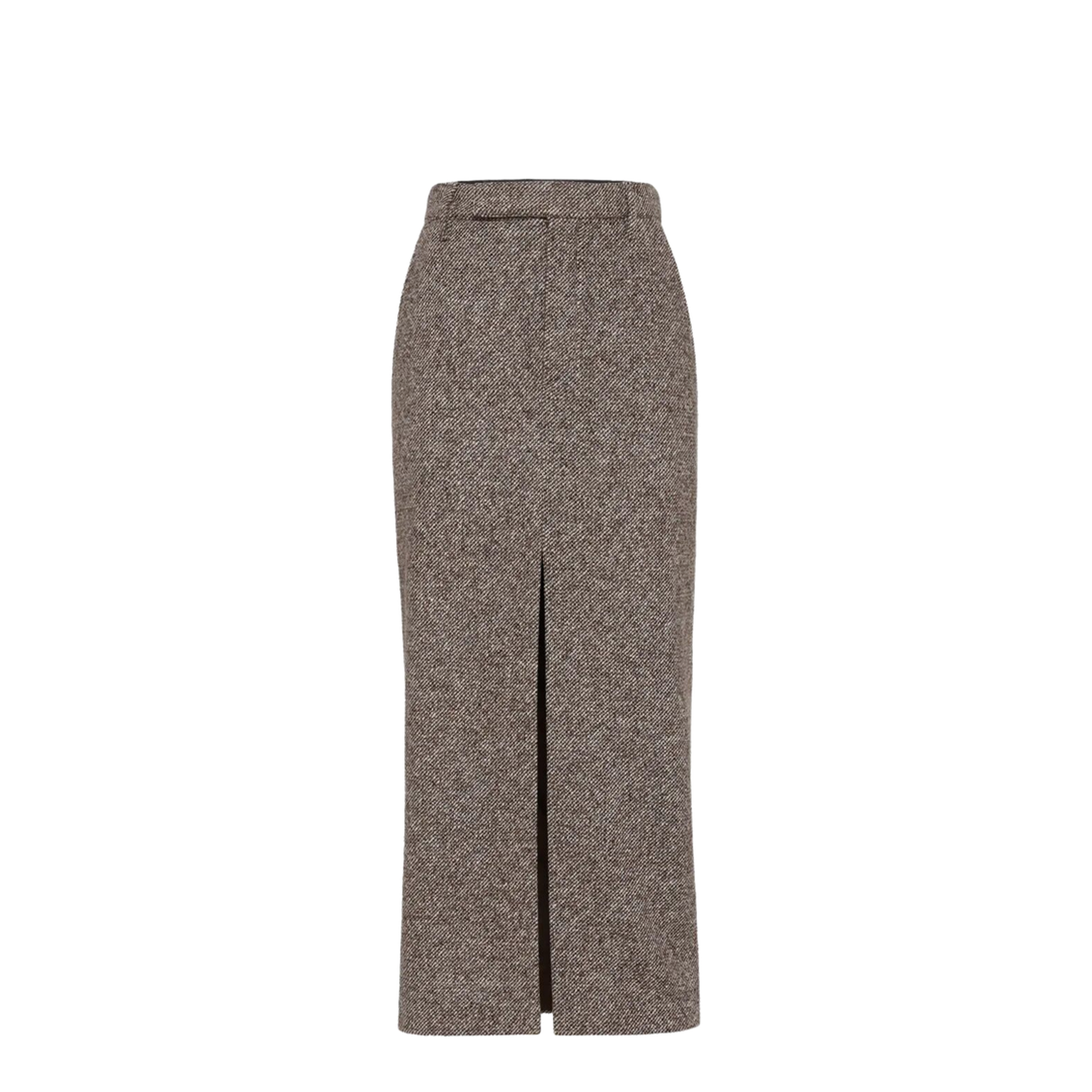 Wool and Silk Mélange Diagonal Sartorial Pencil Skirt with Monili - Image 1