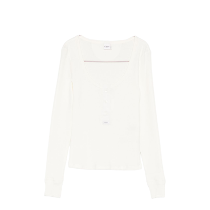 Scoop-neck Henley Shirt in Cotton Jersey White - Image 1