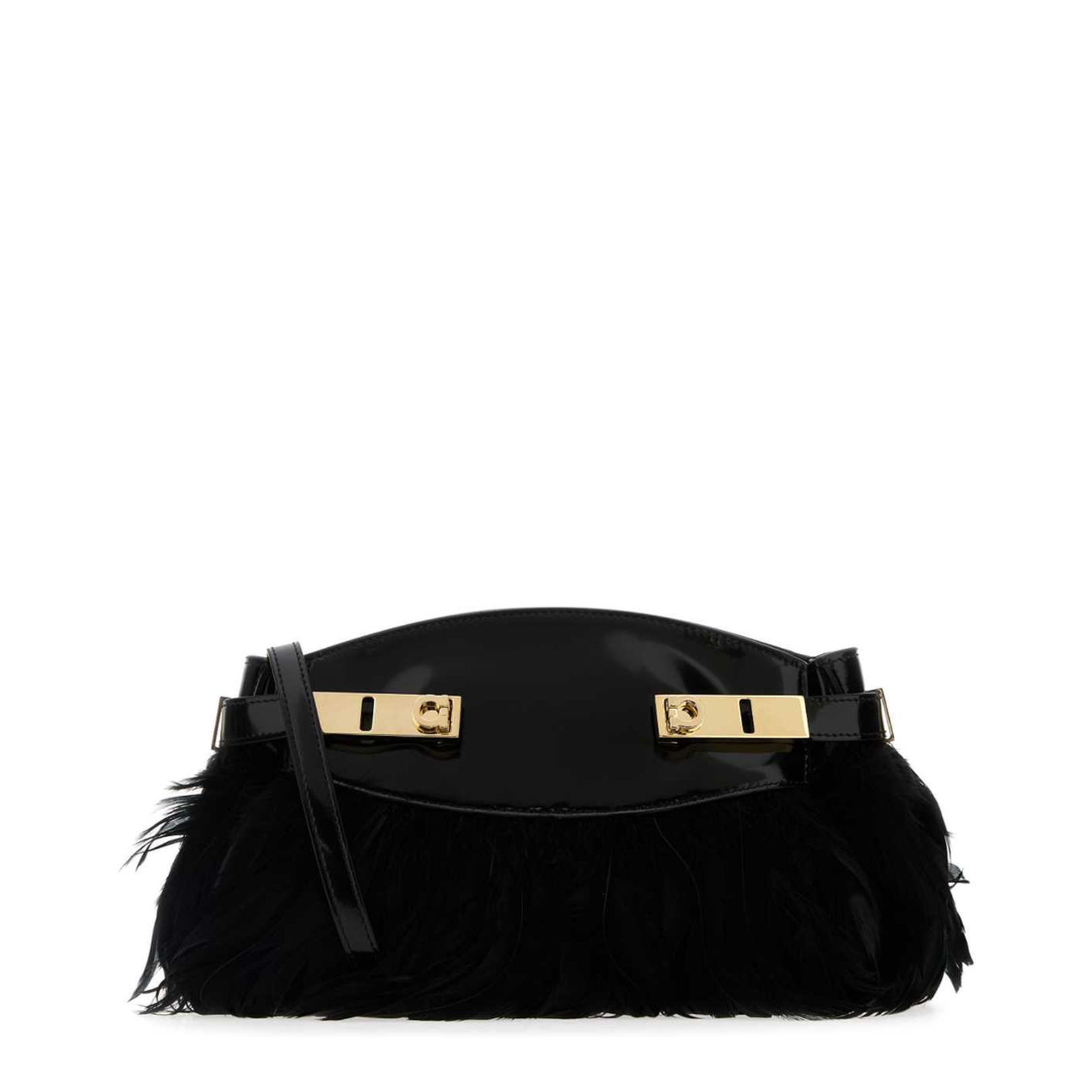 Black Leather And Feathers Hug Clutch - Image 1