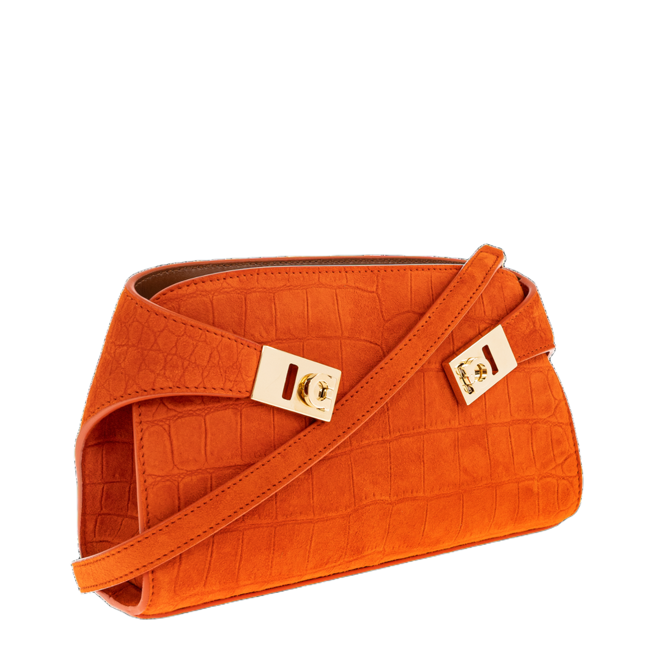 Hug Mini Croc-Embossed Calf Suede Crossbody Bag - Light Siena - Image 4