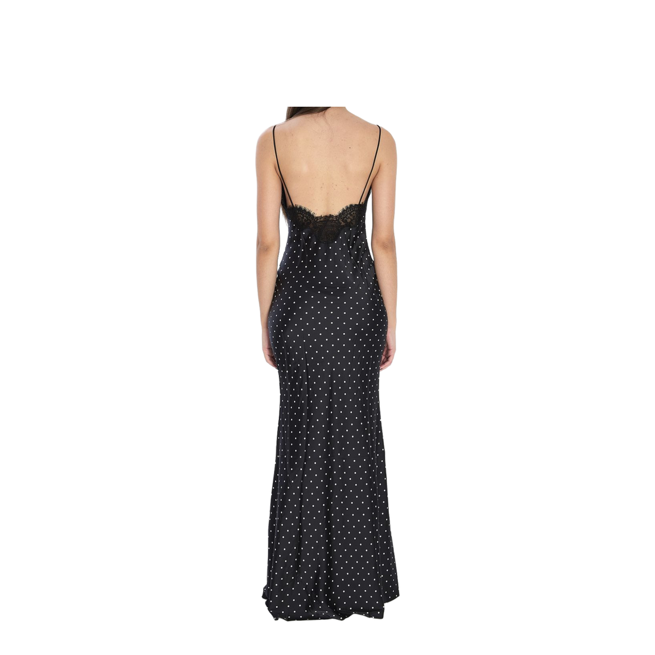Polka Dot Satin Lace Maxi Dress - Image 3